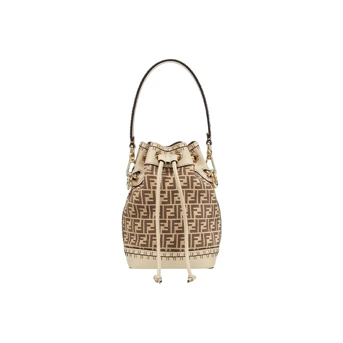FENDI Mon Tresor Suede With Calfskin Bucket Bag, Handbag, Shoulder Bag, Crossbody Bag Mini Women's Beige/Brown