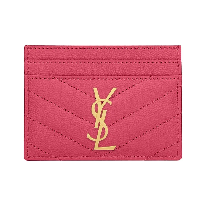 SAINT LAURENT Leather Card Clip Card Holder Regular Women's Fuchsia/Fuchsia