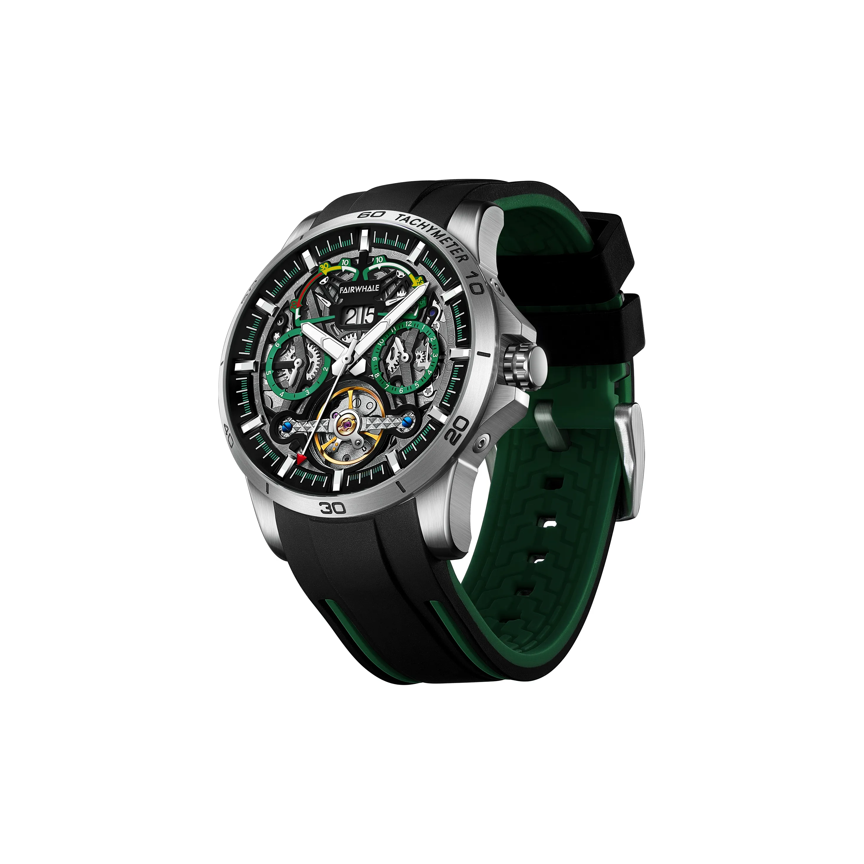 FAIRWHALE Pioneer Collection Автоматический Механический Механизм Резиновый Ремешок Часы Мужские Серебристый Циферблат