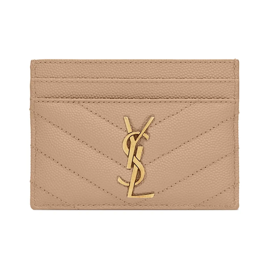 SAINT LAURENT Monogram Quilting Cow Leather Card Holder Card Holder Women's Dark Beige