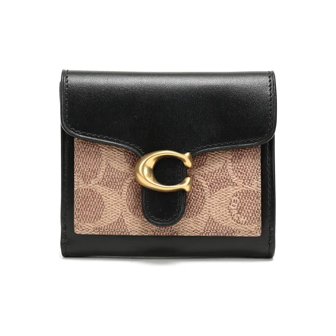 COACH Tabby Coated Canvas Wallet Women's Brown Yellow Black
