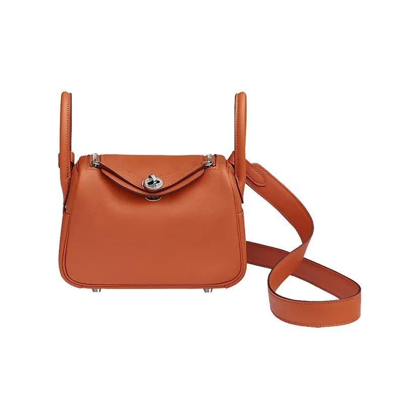 HERMES Lindy Swift Leather Shoulder Bag Women's Terre Battue/Capucine Red Soil/Orange Red