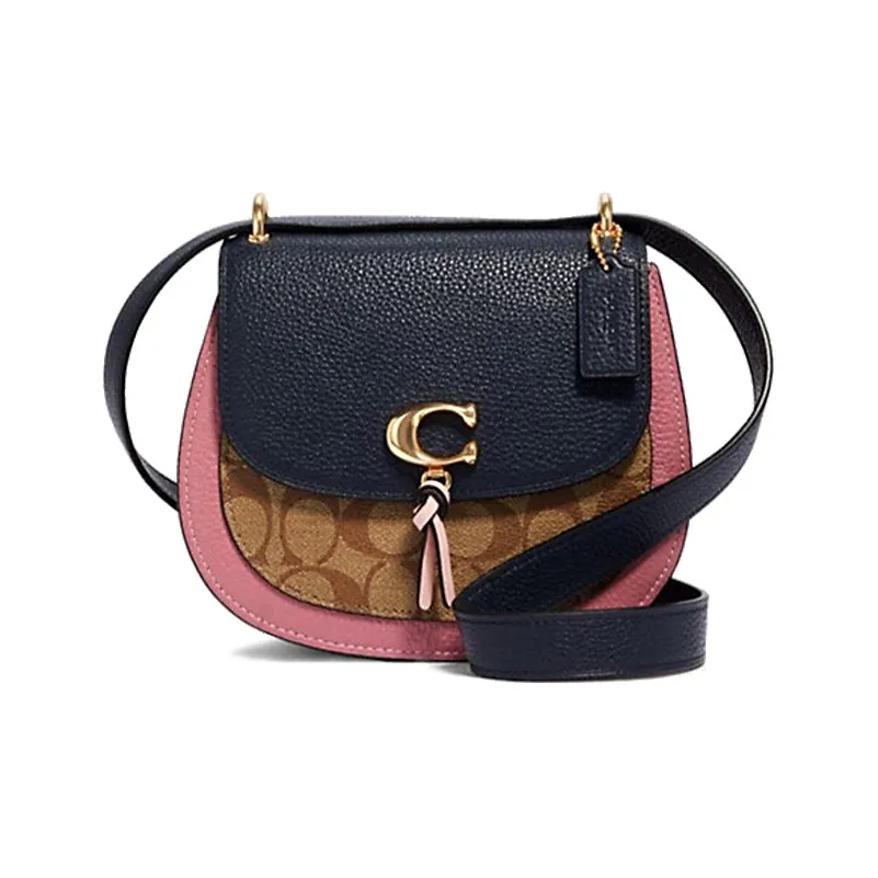 COACH Remi Многоцветный Кожа Седло Сумка Сумки через плечо Сумка на плечо Женская Хаки и Полночный синий