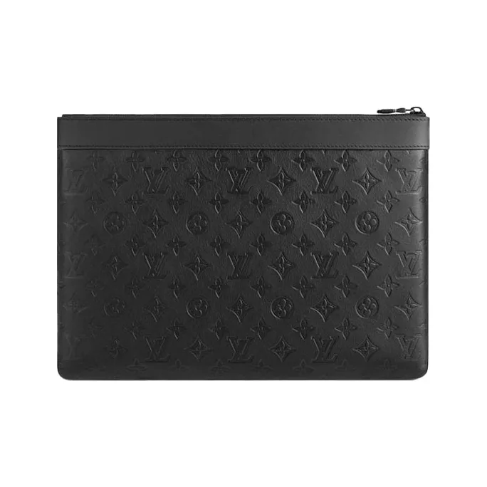 LOUIS VUITTON Discovery Calfskin Clutch Large Size Men's Black