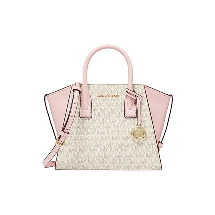 MICHAEL KORS Avril Cow Leather Patchwork With Artificial Leather Crossbody Handbags Women's Vanilla White/Light Pink