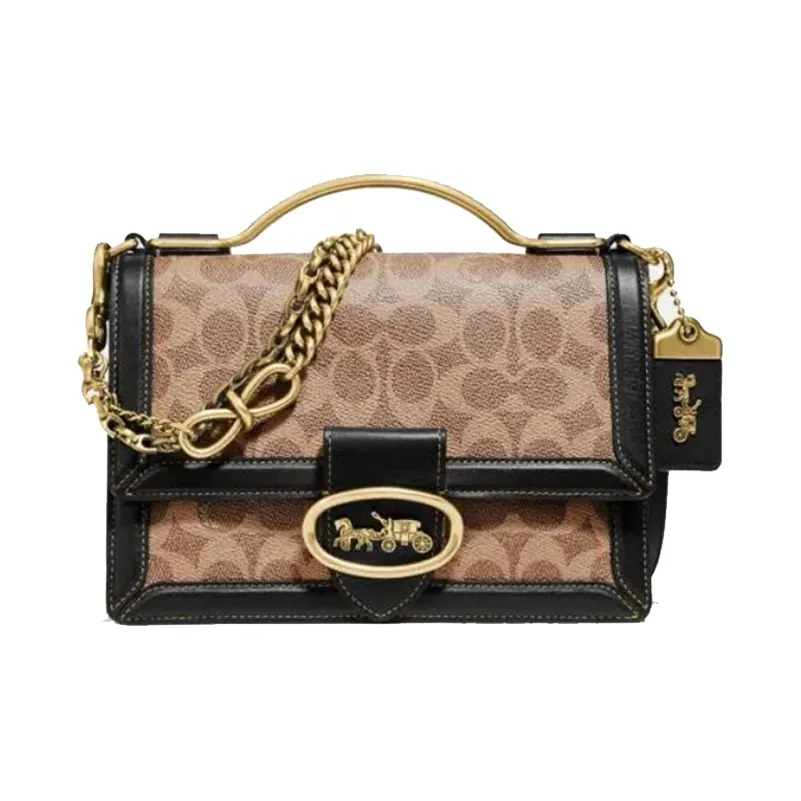 COACH Riley Leather Trunk Bag, Handbag, Shoulder Bag, Crossbody Bag Medium Size Women's Black & Brown