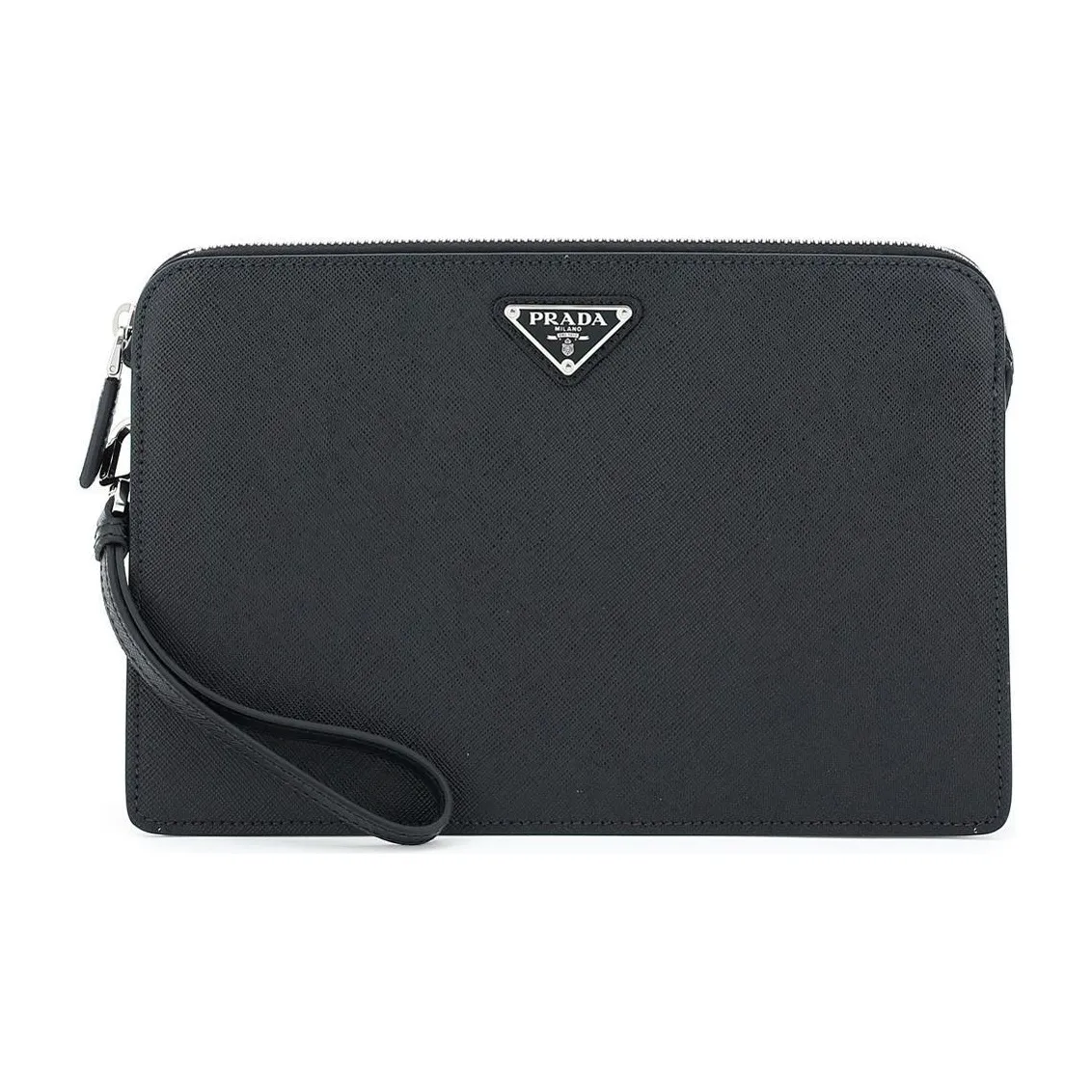 PRADA Saffiano Leather Clutch Men's Black