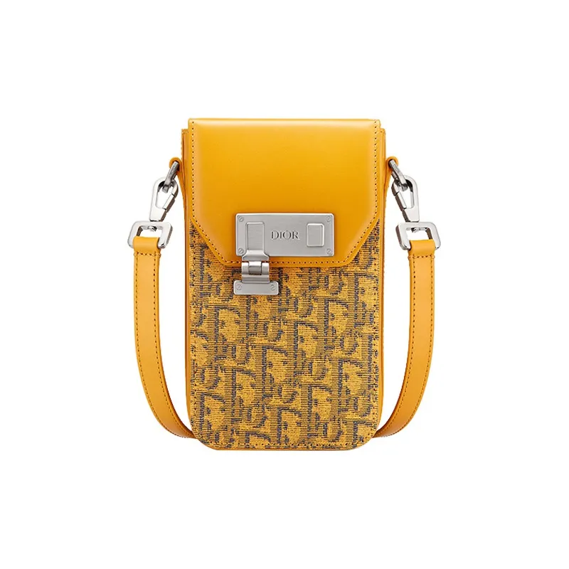 DIOR Lock Canvas With Leather Vertical Cell Phone Pouch, Shoulder Bag, Crossbody Bag Regular Men's Gold