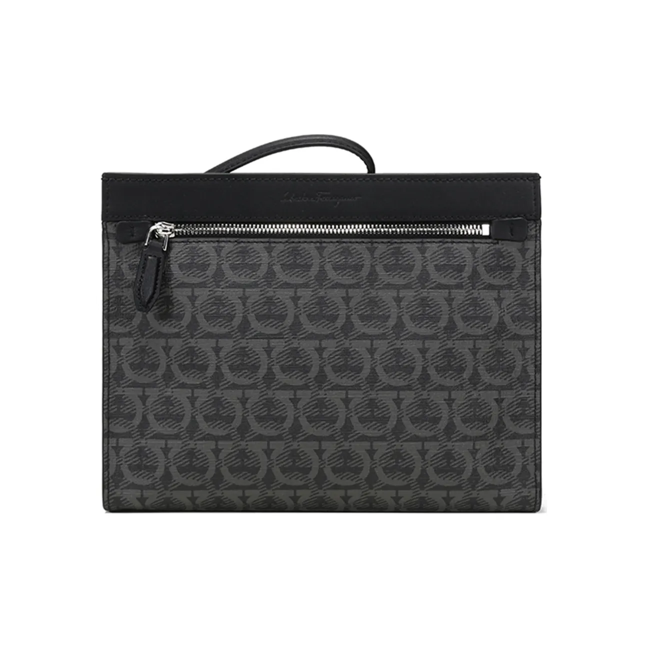 FERRAGAMO GANCINI With Cow Leather And Polyurethane Clutch Men's Black