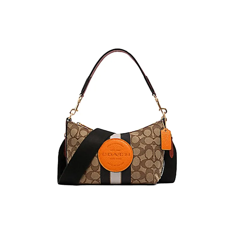 COACH Dempsey Coated Canvas With Calfskin Lofo Bag, Shoulder Bag, Handbag, Crossbody Bag Trumpets Women's Khaki Brown