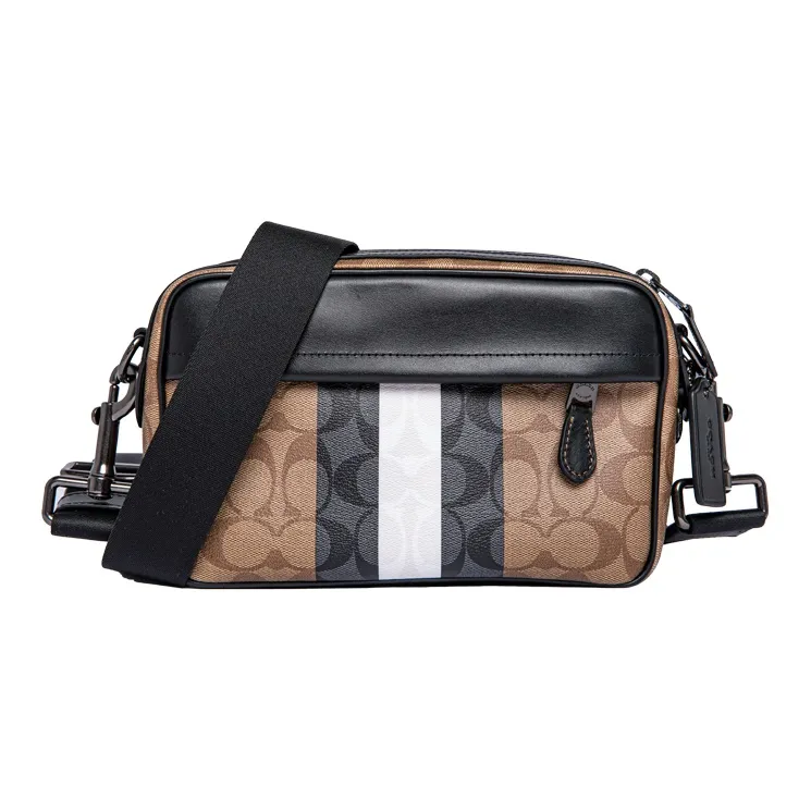 COACH Graham Coated Canvas With Calfskin Camera Bag, Crossbody Bag, Shoulder Bag Trumpets Men's Brown Multicolor
