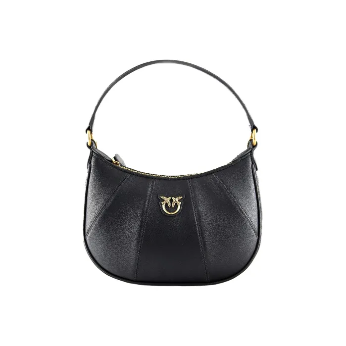 PINKO SIMPLY Корова Кожа Полумесяц Сумка Маленькая Сумочка Сумка через плечо Сумка через плечо Мини Женская Черная