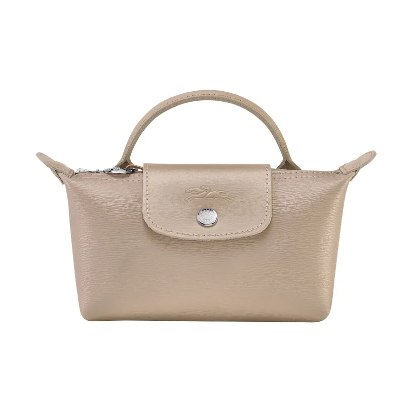 LONGCHAMP Le Pliage City Покрытый холст с коровья кожа и кожа Сумка Маленькая Женская Бежевая