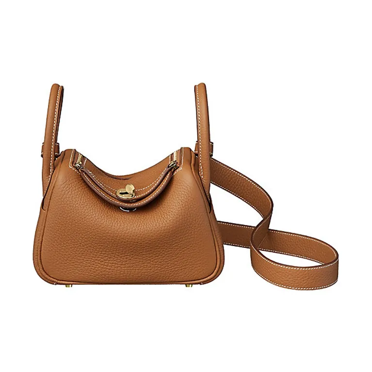 HERMES Lindy Taurillon Clemence Leather Handbag Shoulder Bag Crossbody Bag Mini Women
s 37 Gold Gold Brown