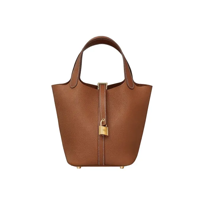 HERMES Picotin Lock Barenia Faubourg Saddle Leather Basket Bag Handbag Bucket Bag Women's 34 Fauve Light Tawny