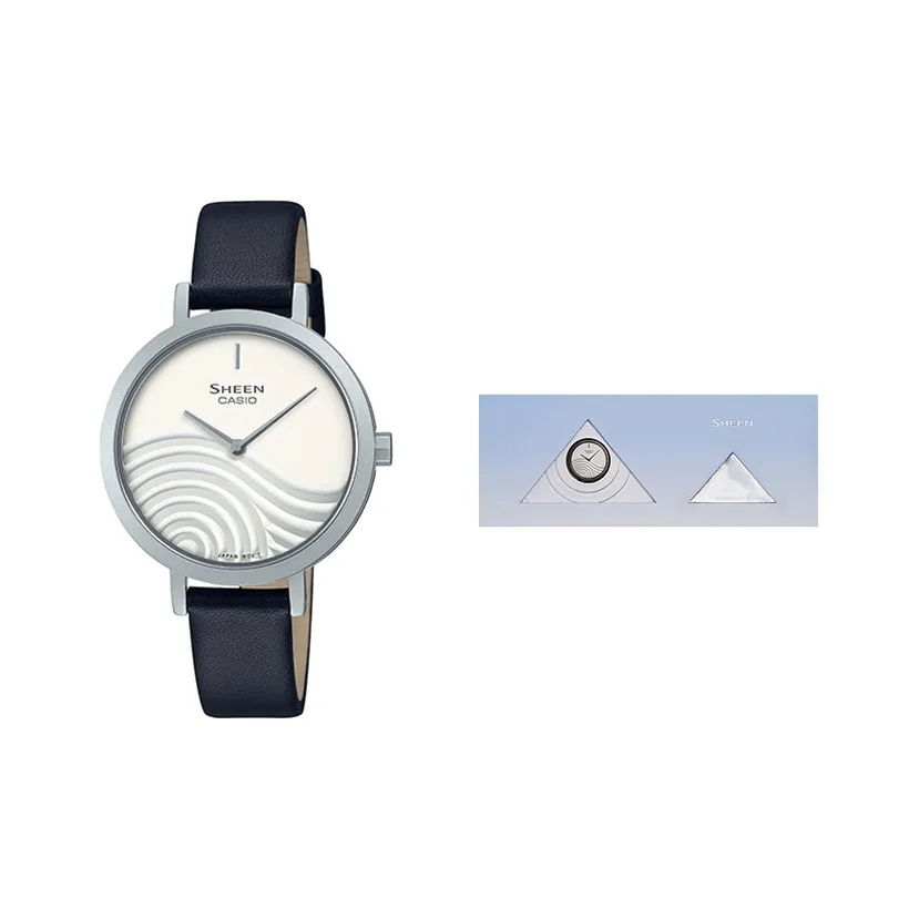 CASIO SHEEN Япония Культура Коробка Zen Сад Коллекция Кварцевый механизм Кожаный ремешок Часы Женские Белый циферблат