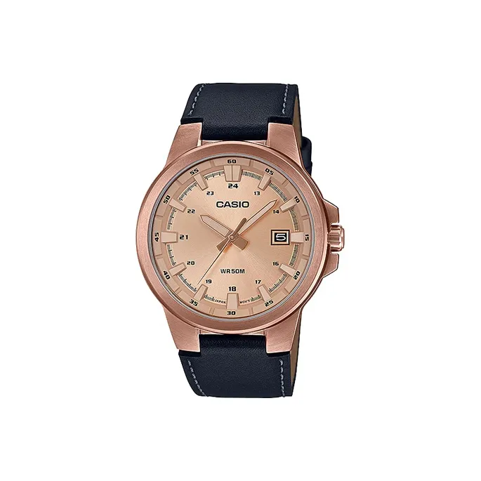 CASIO Standard Series Кварцевый механизм Естественная кожа Ремешок Часы Мужские Розовый циферблат MTP E173RL 5AVDF