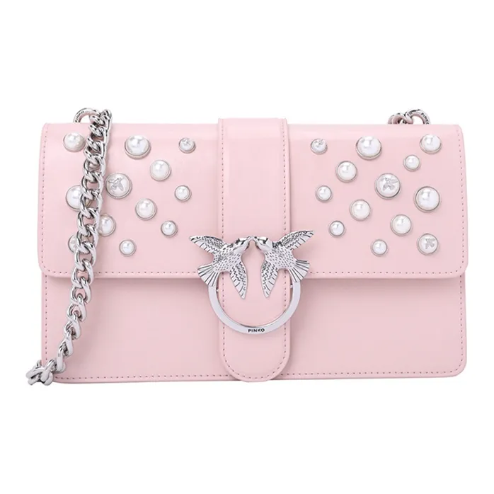 PINKO Cow Leather Swift Bag Shoulder Bags Women's Pink