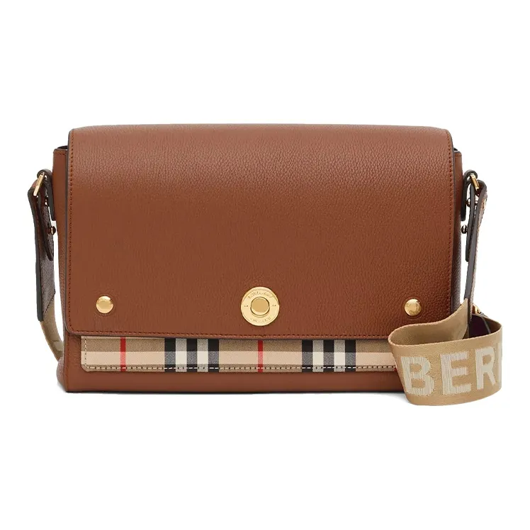 Burberry Vintage Check And Leather Note Crossbody Bag Tan