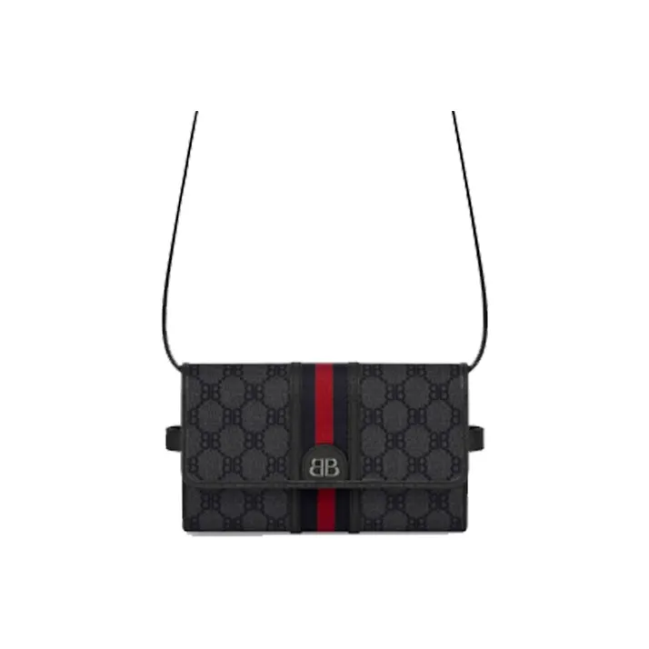 Balenciaga GUCCI Collaboration Canvas With Leather Shoulder Bag, Crossbody Bag Mini Women's Black