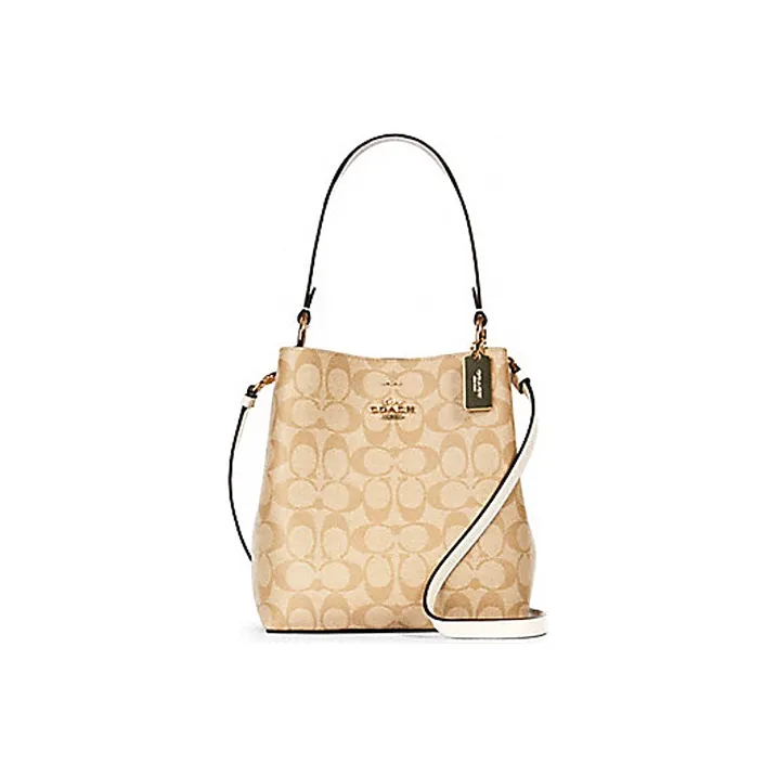 COACH Town Canvas With Leather Bucket Bag, Handbag, Shoulder Bag, Crossbody Bag Small Size Women's Khaki