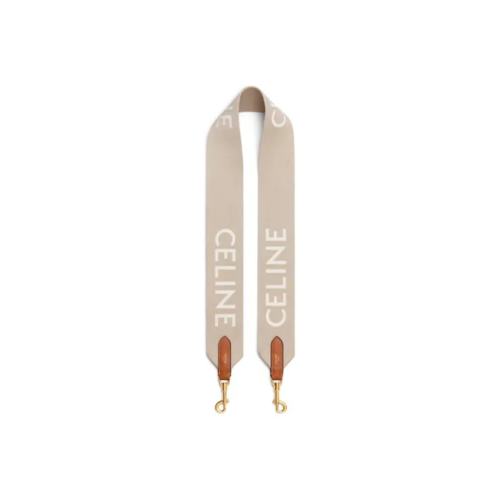CELINE Wool Long Strap Bag Strap Women's Beige/White