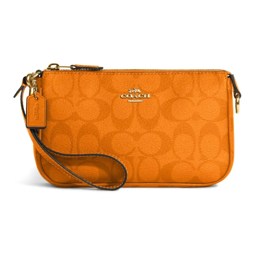 COACH Nolita ПВХ Маленькая Сумка Плечевая Сумка Сумка на Запястье Клатч Маленькая Женская Светло-Оранжевая Монограмма