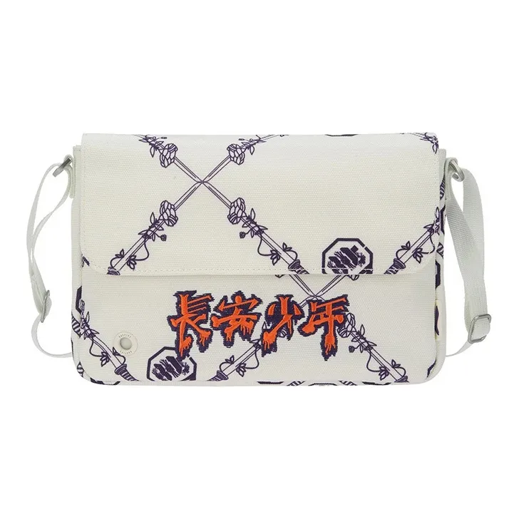 Сумка через плечо с подкладочной тканью стандартная мужская ванильно-белая с принтом по всей поверхности