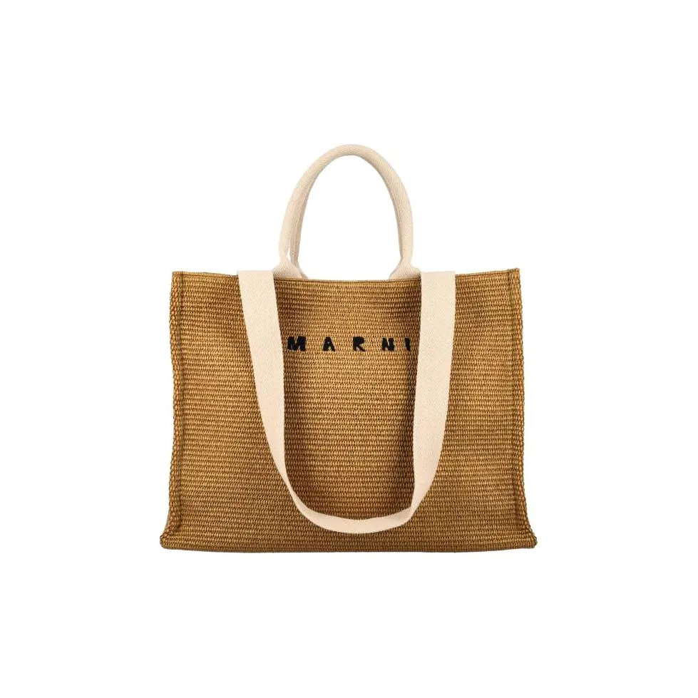 MARNI Raffia Tote Bag, Shopping Bag, Camping Bag, Handbag Tubas Women's Light Umber/Brown