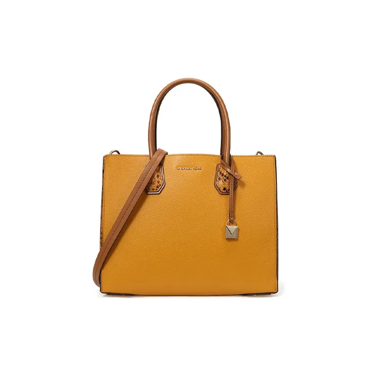 MICHAEL KORS Mercer Leather Trunk Bag, Crossbody Bag, Bucket Bag, Handbag Tubas Women's Autumn Chrysanthemum Yellow
