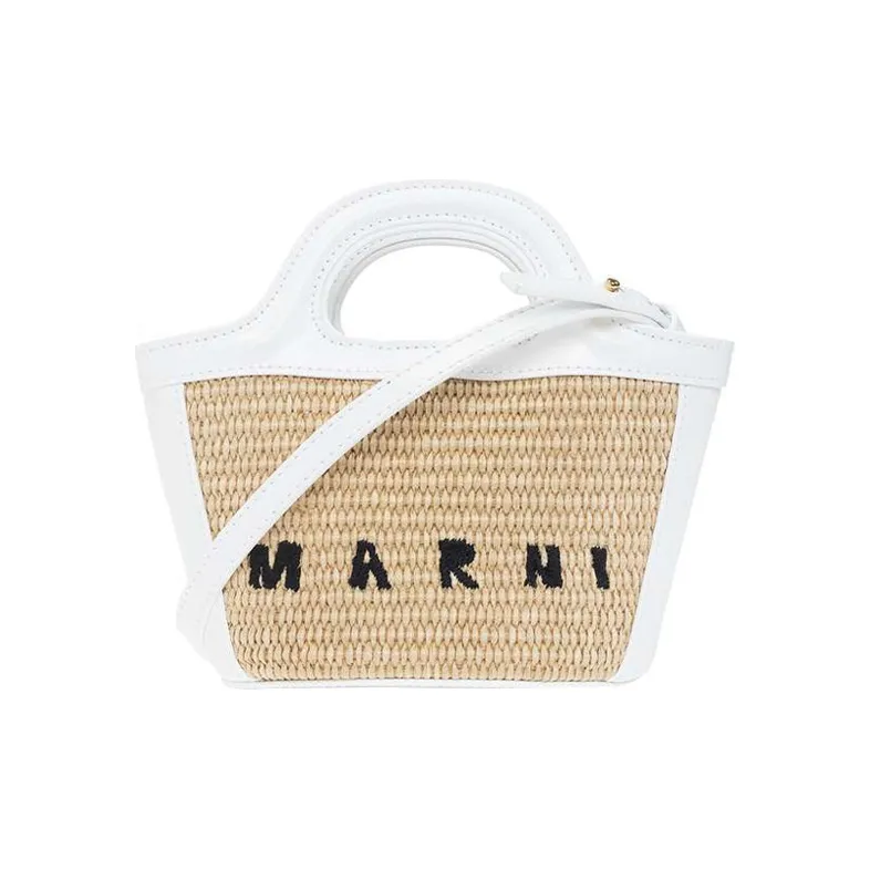 MARNI Raffia, Coconut Leaf Calfskin Water Bucket Tote Bag, Shopping Bag, Shoulder Bag Regular Women's White/Beige