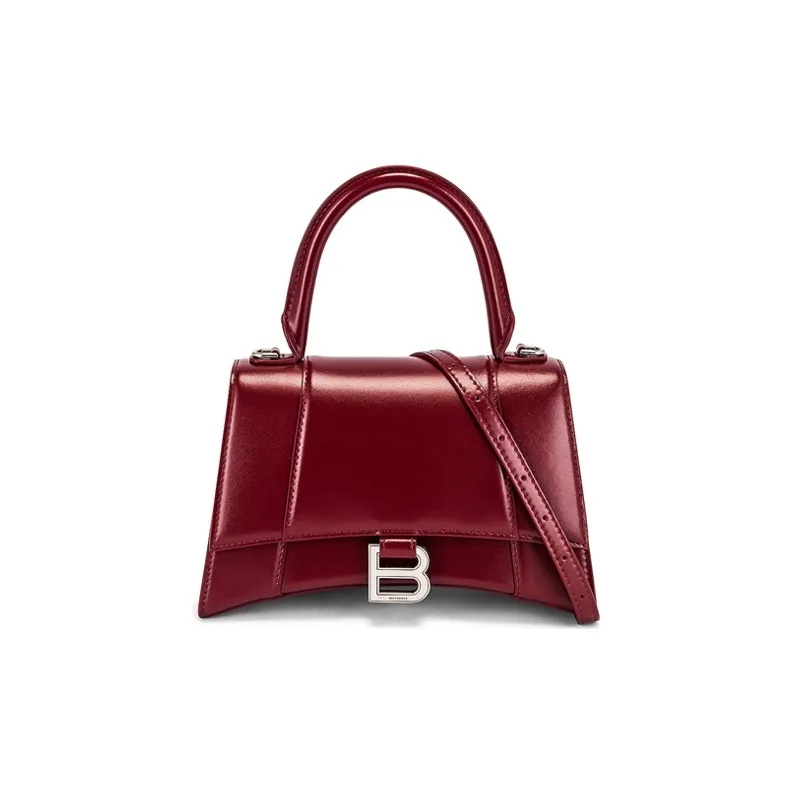 Balenciaga Hourglass Cow Leather One Shoulder Handbag Crossbody Bag Small Size Deep Red Burgundy