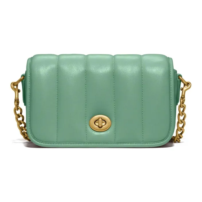 COACH Dinky Lambskin Leather Shoulder Bag, Crossbody Bag Small Size Women's Macaron Green