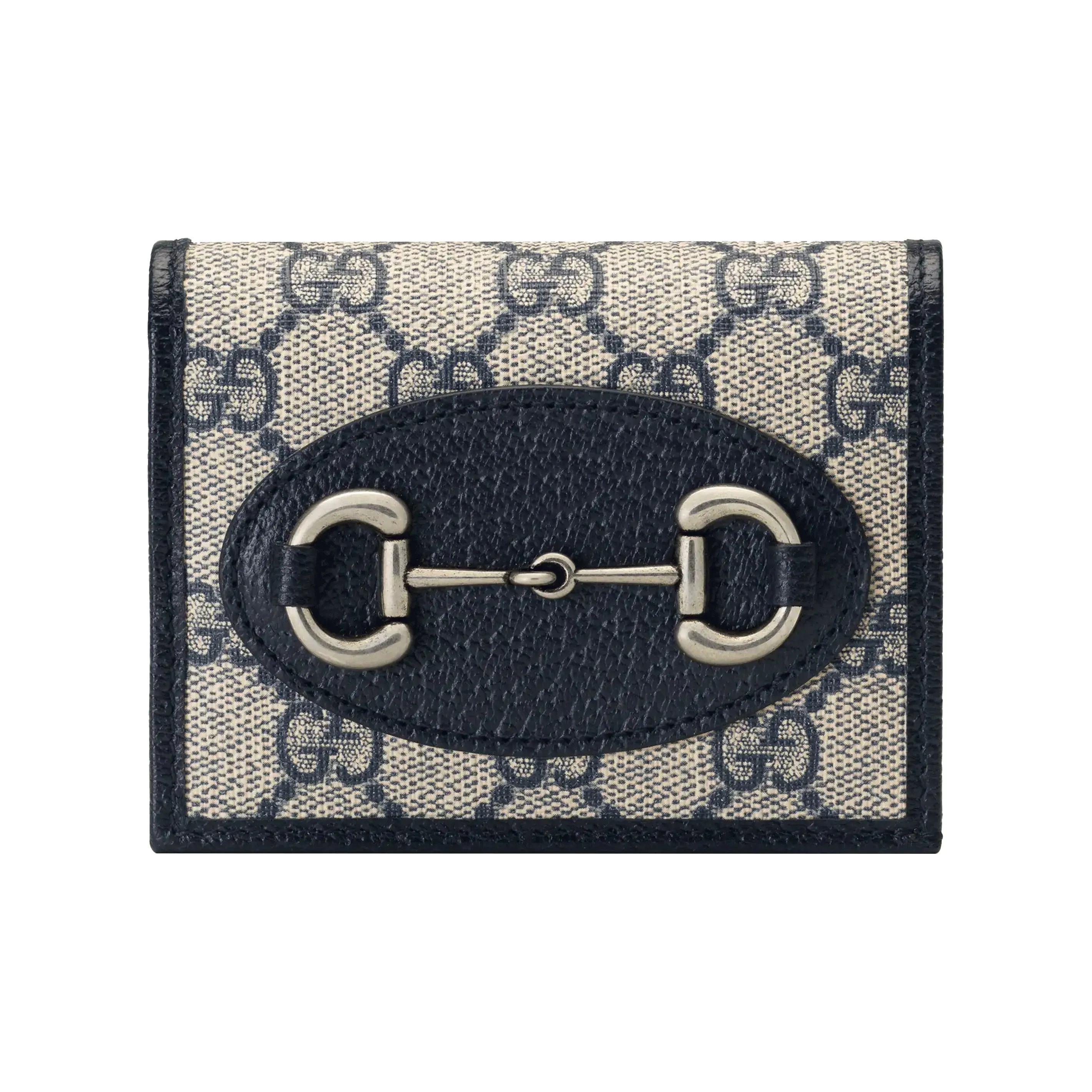 GUCCI Horsebit 1955 Холст Двойной Складной Держатель для Карт и Кошелек Унисекс Синий