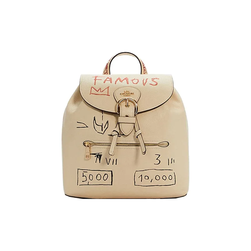COACH Basquiat Collaboration Kleo Leather Backpack Large Size Women's Khaki