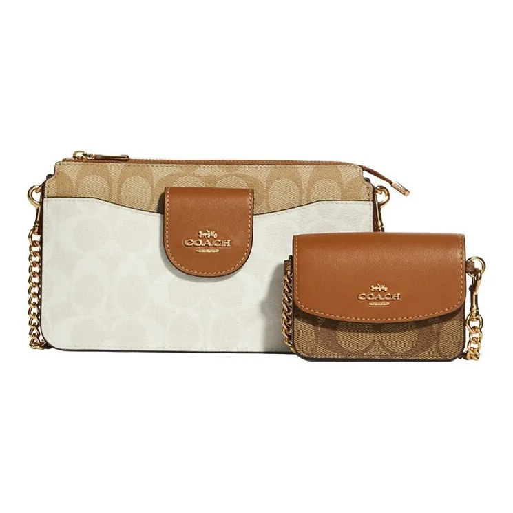 COACH Canvas With Smooth Leather Combo Bag, Small Card Holder, 2 in 1 Crossbody Bag Trumpets Women's