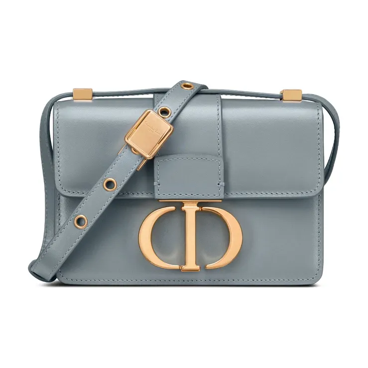 DIOR 30 Montaigne Collection Polished Calfskin Box Bag, Crossbody Bag, Shoulder Bag Women's Blue Gray