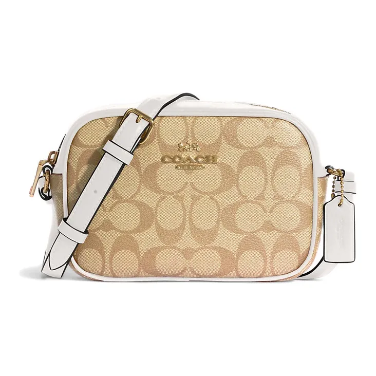 COACH Camera Canvas With Leather Camera bag Croco Shoulder bag Croco Rosa bag Croco Small Size Women's White & Khaki Monogram