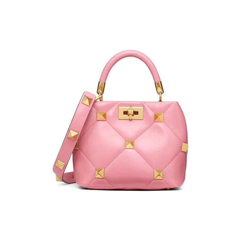 Valentino Roman Stud Shearling Shoulder Bag, Crossbody Bag, Handbag Trumpets Women's Pink
