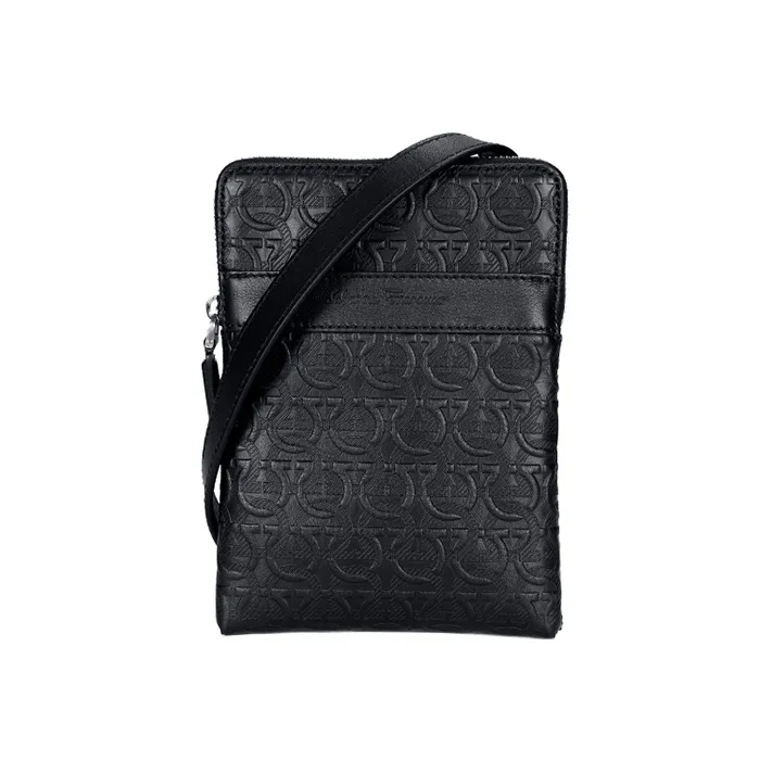 FERRAGAMO GANCINI Leather Crossbody Bag Men's Black
