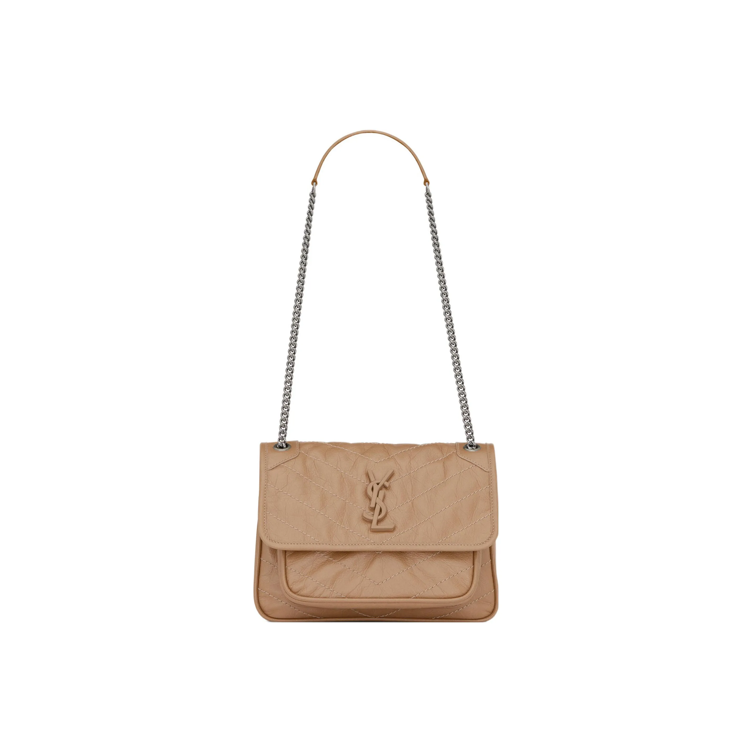 SAINT LAURENT Niki Leather Hobo Bag Crossbody Bag Shoulder Bag Women's Dark Taffia Brown