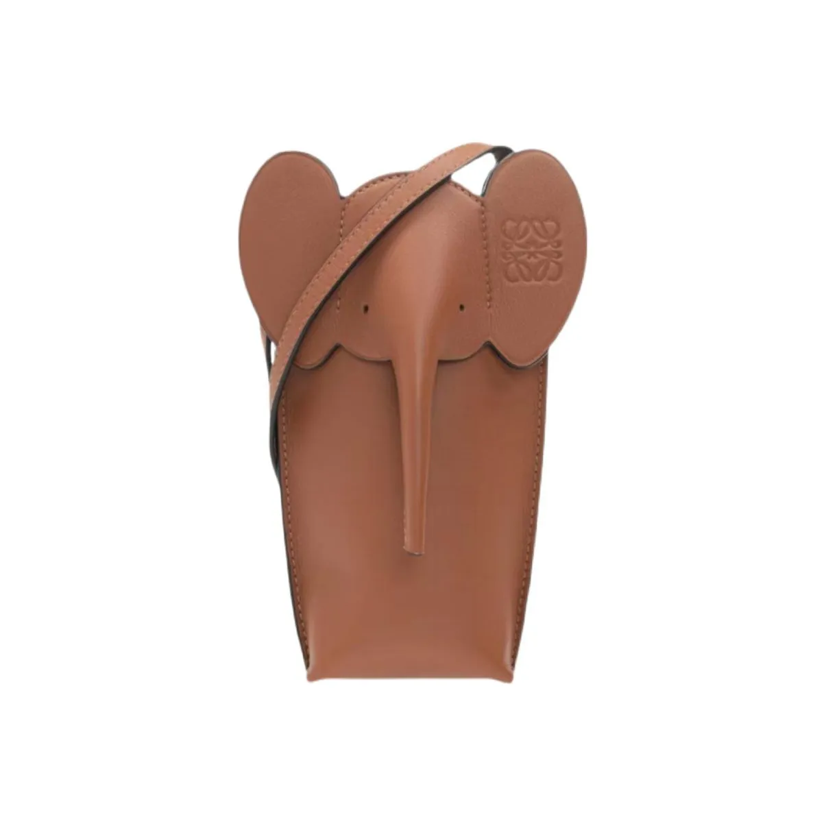 LOEWE Elephant Pocket Classic Calfskin Crossbody Bags Cell Phone Pouch Regular Women's Brown