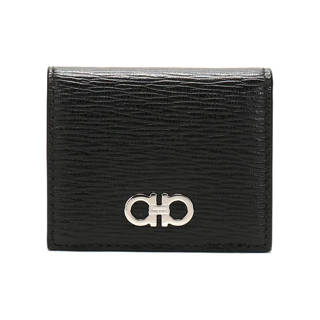 FERRAGAMO Cow Leather Coin Purse Coin Wallet Unisex Black