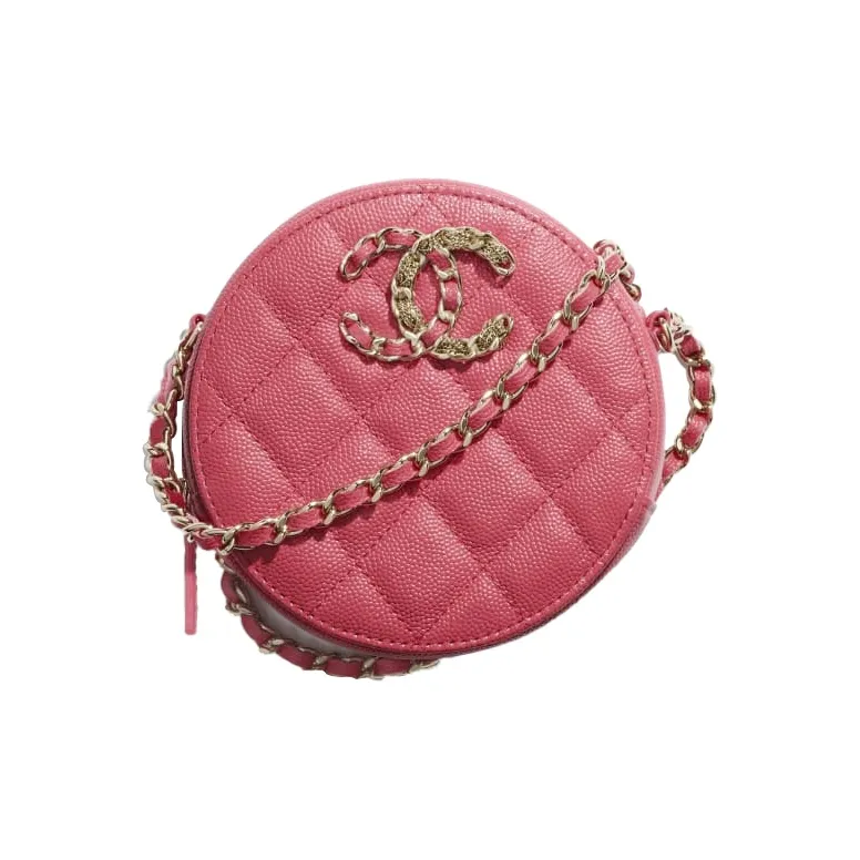 CHANEL 19Bag Grain Caviar Calfskin Round Bag, Small Round Bag, Crossbody Bag, Shoulder Bag Trumpets Women's Pink