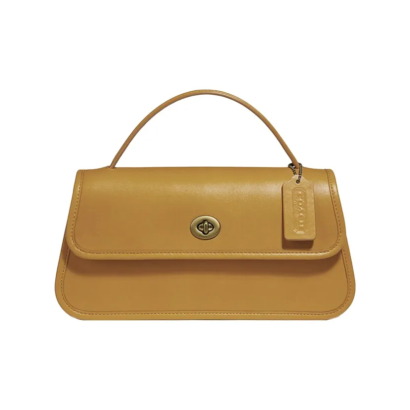 COACH Turnlock Кожа Портативный Одно плечо Через плечо Клатч Большой Женский Желтый