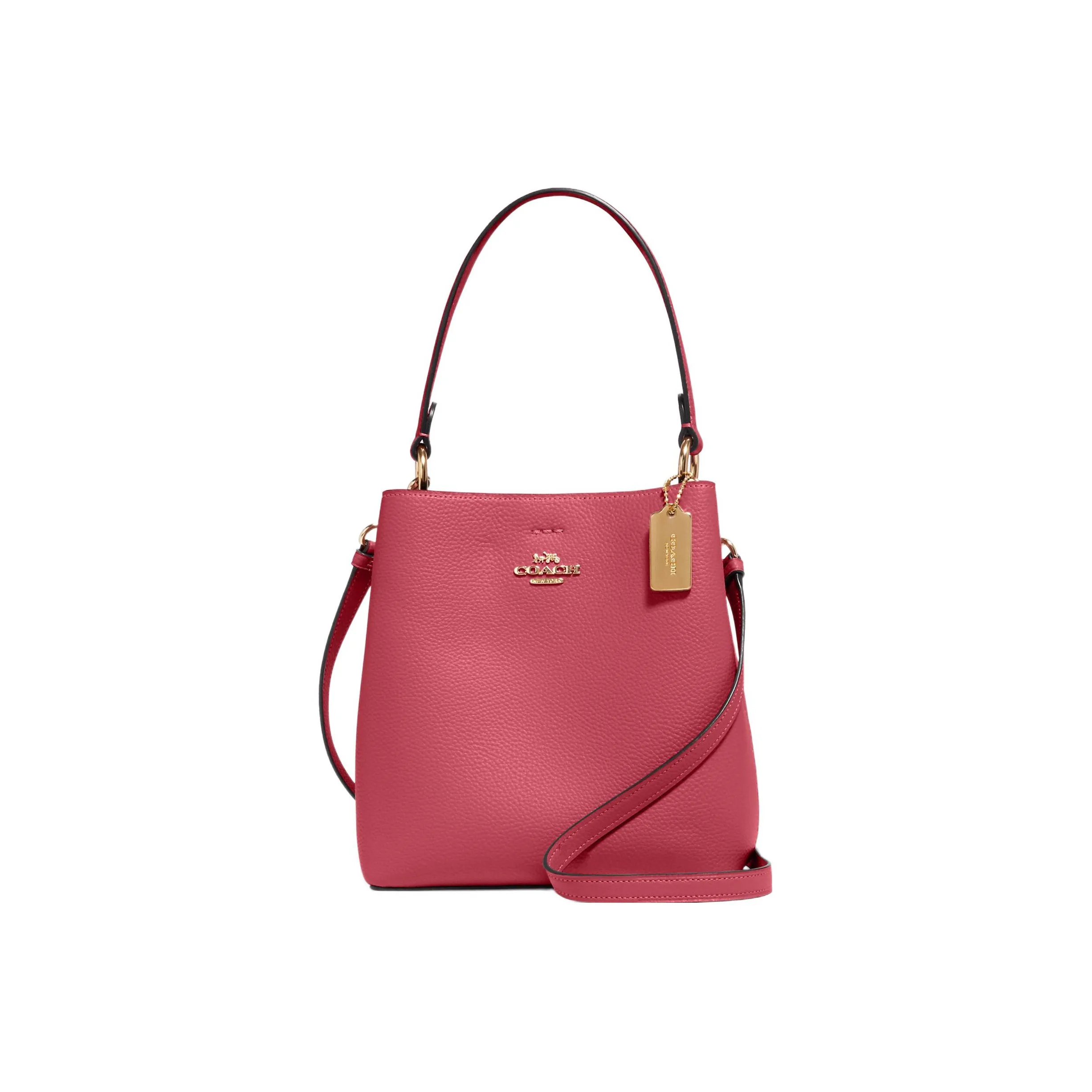 COACH Town Polished Leather Bucket Bag, Handbag, Shoulder Bag, Crossbody Bag Trumpets Women's Peach Pink