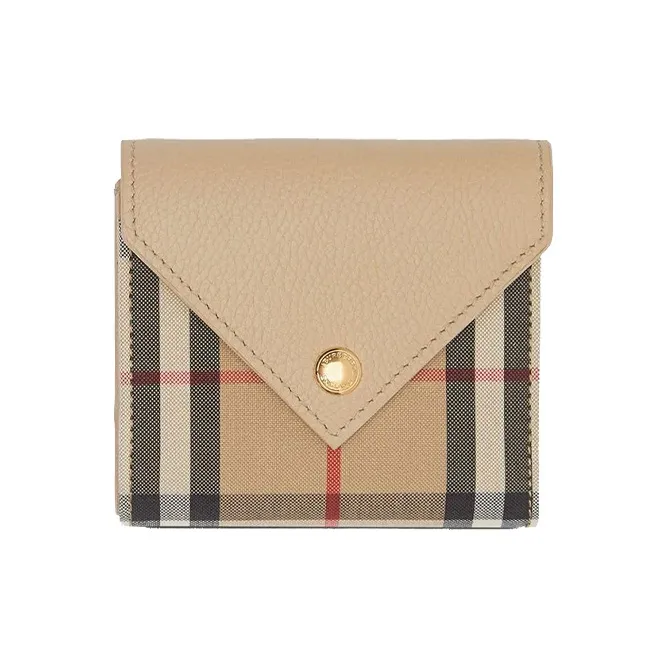 Burberry Коровья кожа Money Clip Картхолдер Конверт Сумка Клатч Кошелек Женские Бежевый