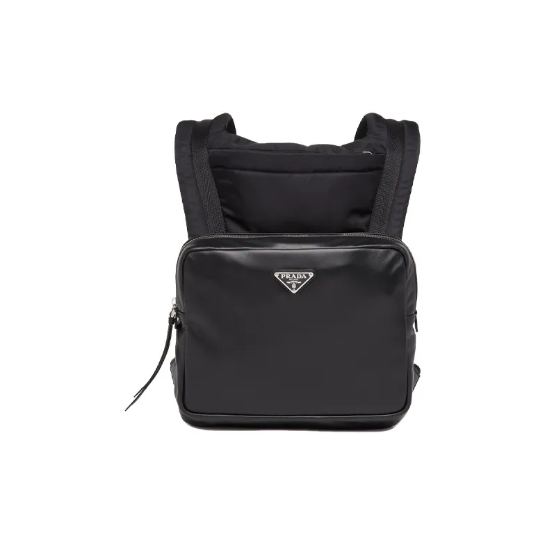 PRADA Leather With Nylon Backpack Men's Black