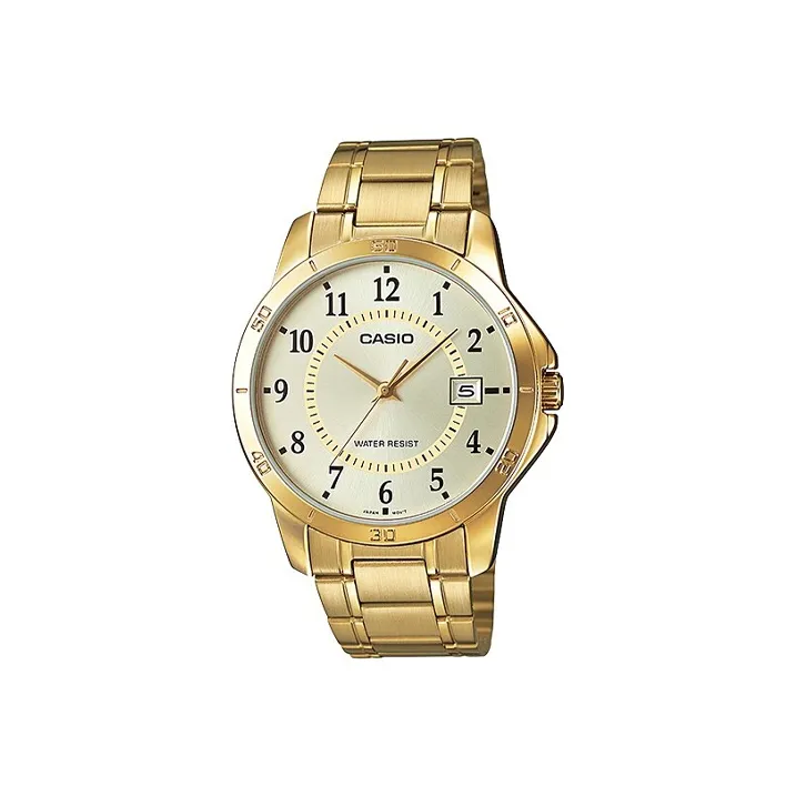 CASIO Standard Series Кварцевый механизм нержавеющая сталь ремешок с ионным покрытием часы для мужчин золотой циферблат модель MTP V004G 9B