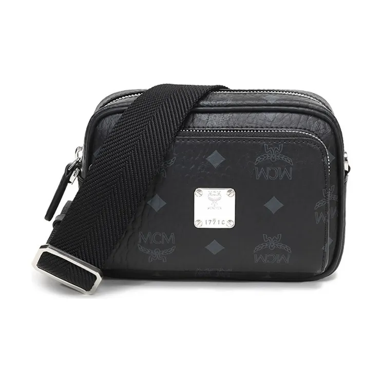MCM Klassik Visetos Artificial Leather Camera Bag, Crossbody Bag, Shoulder Bag Extra Mini Unisex Black